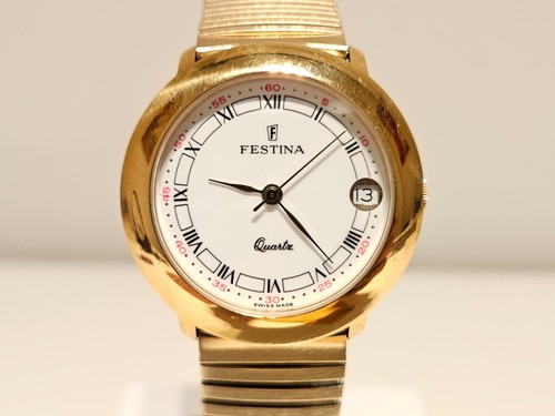 VINTAGE RARE LUXURY GOLD PLATED 33mm MEN'S LADIES QUARTZ WATCH "FESTINA" - Picture 2 of 13