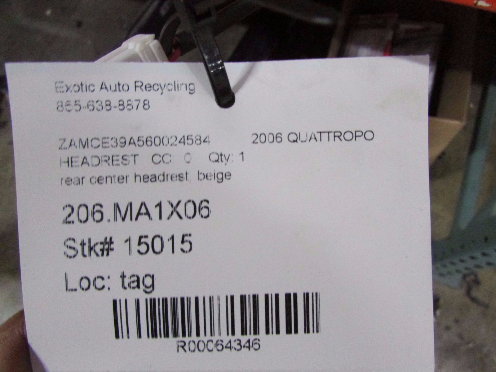 Maserati Quattroporte, Rear Center Headrest, Beige, Used