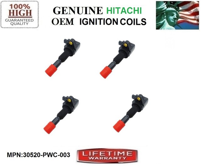 Set/4 New OEM Hitatchi Ignition Coils for 200708 Honda Fit 1.5L *30520