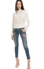 Atos Lombardini sz 29 cropped skinny leg jeans floral embroidery 5 pocket button