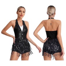 Womens Jumpsuit Rumba Leotard Latin Dancewear Salsa Dresses Halter Unitards
