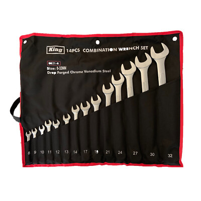 KING 14PC Combination Open-Ring Spanner Wrench Set Professional Hand Tool METRIC