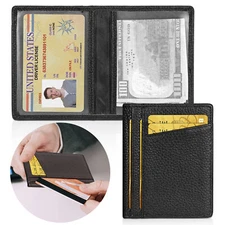 Slim Minimalist Wallet Genuine Leather RFID Blk Front Pocket Wallets Men Womens
