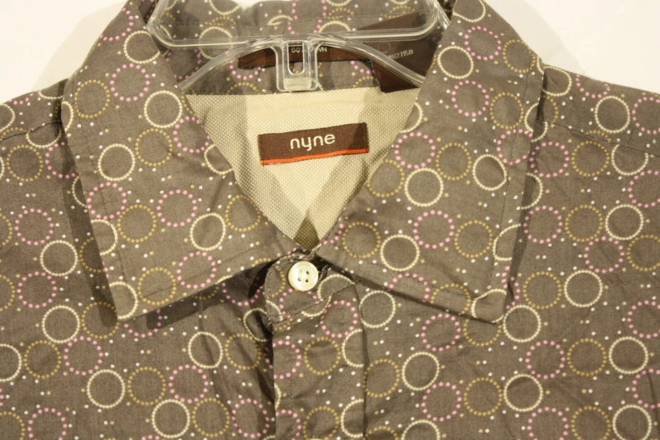 Camisa Para Hombre Marrón XL Patrón Círculo Geométrico Botón Manga Larga Hombres Nyne Foto 4 de 4