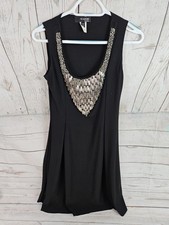 Nic & Dom Womens Med. Petite Little Black Dress A Line Silver Beads Embellished