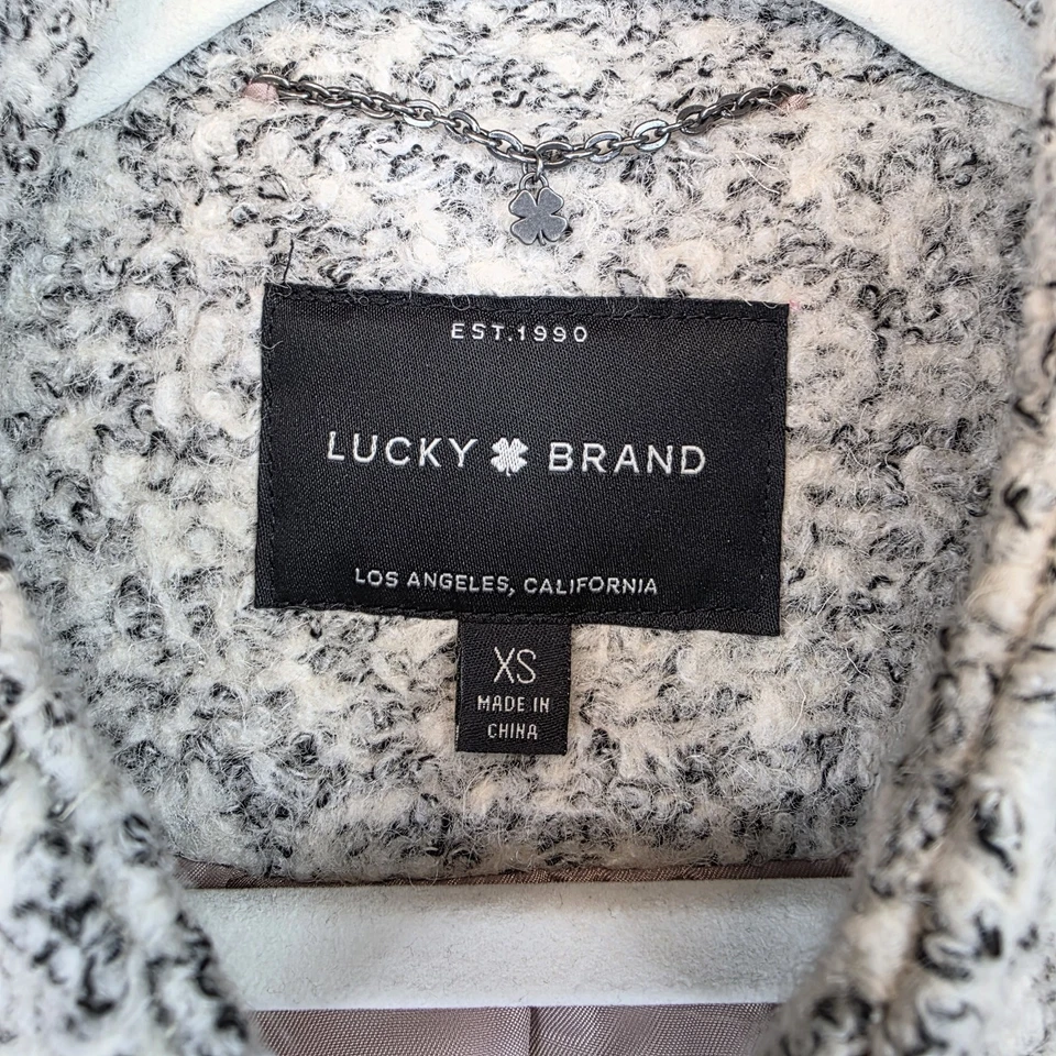 Abrigo Lucky Brand Mujer Talla XS Gris Mezcla Lana Boucle Tweed Botón Forrado Delantero Foto 2 de 4
