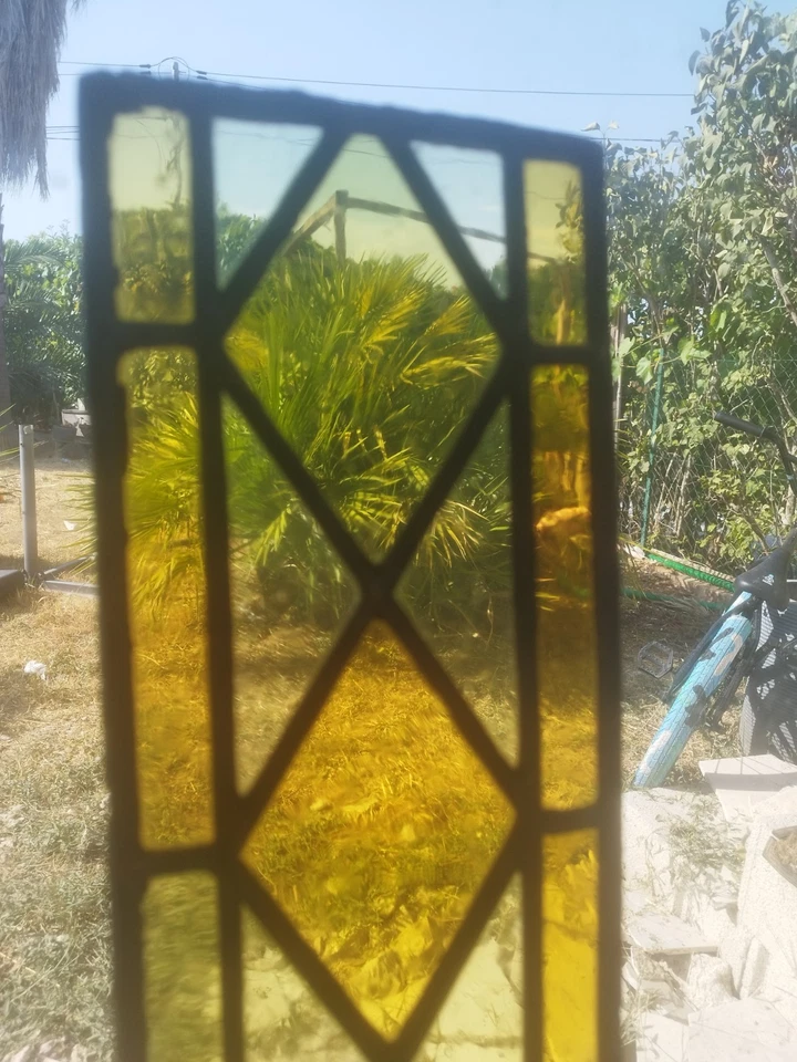 Vitrail Ancien, Jaune Vert Orange, Possibilité Achat Plusieurs. 14x51,5 - Photo 2/4