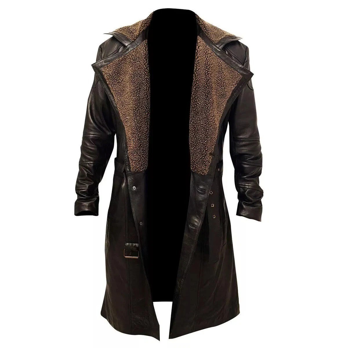 Men's Vintage Brown Leather Trench Coat | WW2 Style Fur Lined Long