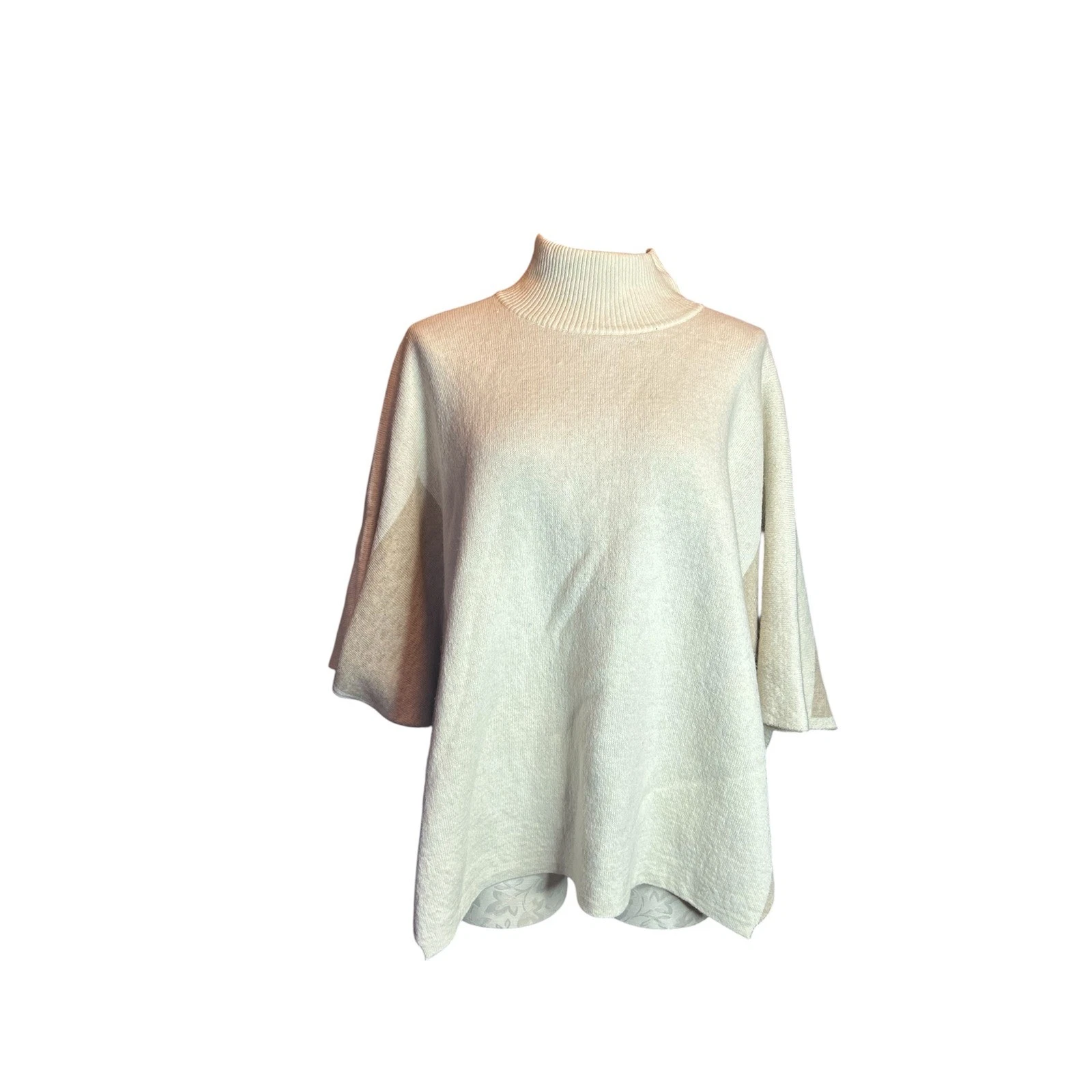 Note di Anita Wool Cashmere Poncho Sweater Cream Cape Colorblock ITALY One Size
