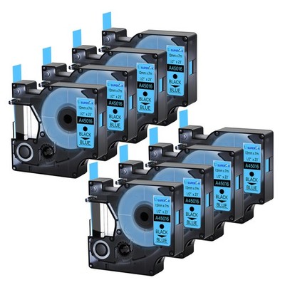 8x A45016 Black on Blue Label Tape Work For Dymo D1 0.47'' LabelManager 100 120P