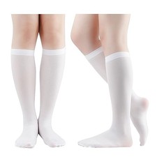2 Pairs Stockings for Women,Knee High Socks,Thigh High 5.5-7 White