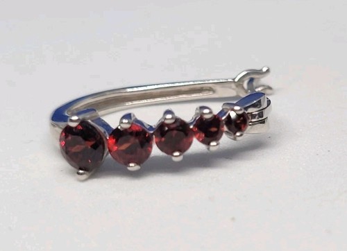Vibrant Graduated Garnet 925 Hoop Earrings. Sterling Silver - Picture 3 of 16