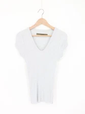 ENZA COSTA Pointelle Knit V-Neck Top Blue S $165 C1 232