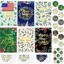 New Year Cards 2026 Floral Happy New Year Greeting Cards with Envelopes Seasonal