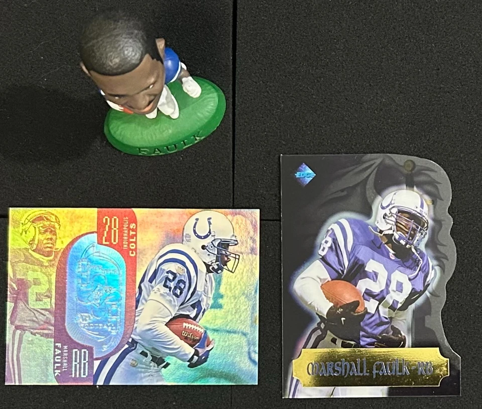 Marshall Faulk Vintage Colts RB Trio - Figura + 2 tarjetas numeradas en serie Foto 4 de 4