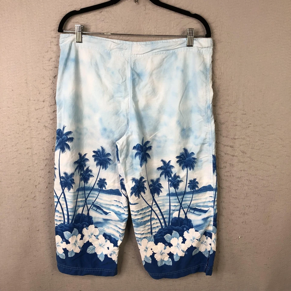 Pantalones Cortos Honolua Surf Co Para Hombre Medianos Azul Blanco Hawaiano Floral Palmera Playa Foto 2 de 4