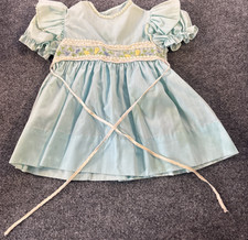 Vintage Nannette Dress Infant Girls 18 24 Months Pastel Blue Embroidered Ruffle