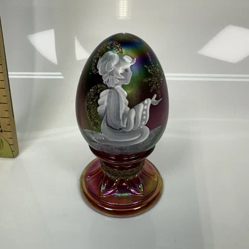 Fenton Carnival Glass Egg - Hand Painted & Signed 1995 #1685/2500 - Angel