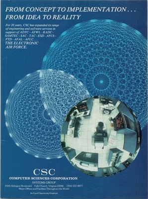 CSC Computer Sciences Vintage Magazine Ad 1979 Blue Control Room Wireframe