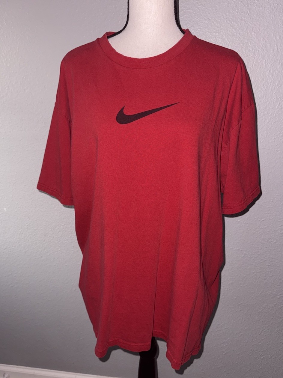 Vintage 90s Nike Center Swoosh Check Logo Red T-Shirt Size XL