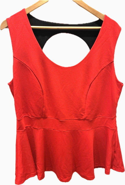 City Chic Plus Size L/20 Red Peplum Top Sleeveless Cut-Out Back Scoop Neck