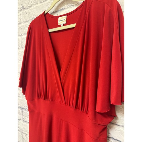 Ashley Graham Beyond rotes Midi Kurzarm A-Linie V-Ausschnitt Kleid Übergröße 1X neu ohne Etikett - Bild 2 von 5