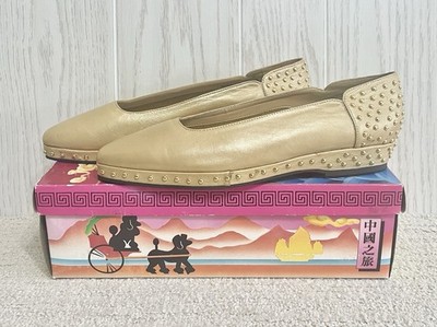 NEW Vtg Beverly Feldman FRANKIE AND BABY Gold Beaded Flat Shoes Size 7 1/2 AA