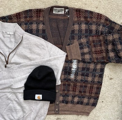 3 Lot Idea Uomo Mens M Made in Italy Button Front Sweater New Carhartt Beanie