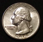 1936 washington quarter bu uncirculated white silver mint luster coin