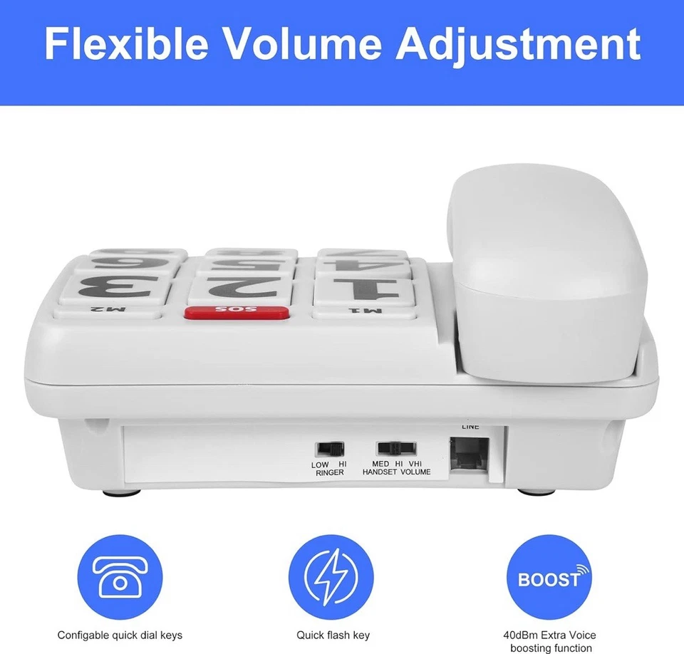 Teléfono con cable botón grande con timbre extra fuerte LD-265 en caja original Foto 4 de 4