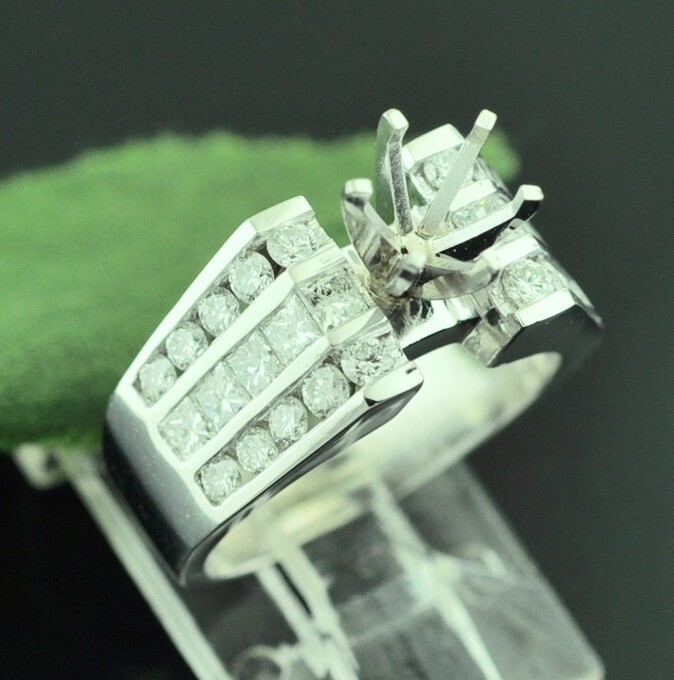 1.75 ct 14k Solid White Gold Setting Semi Mount Diamond Ring Princess cut 