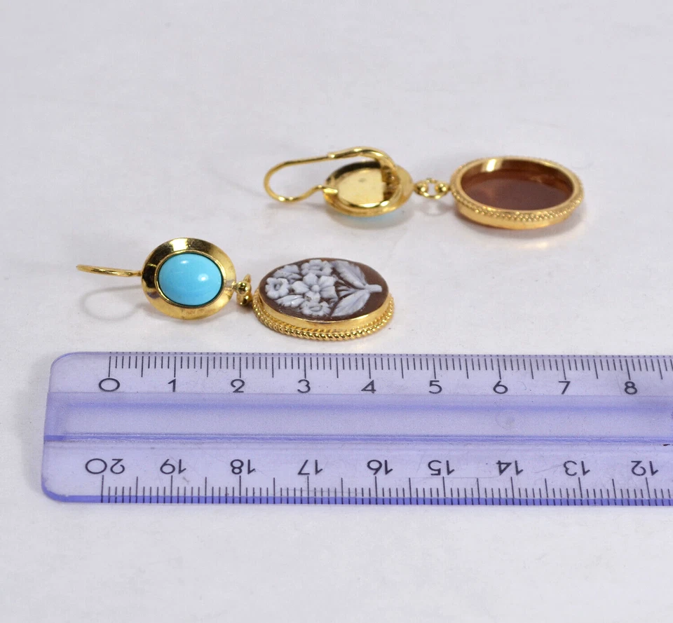 ORECCHINI  ARGENTO 925 DORATO CAMMEI SARDONICO TURCHESE NATURALE       AGHT 0878 - Immagine 3 di 3