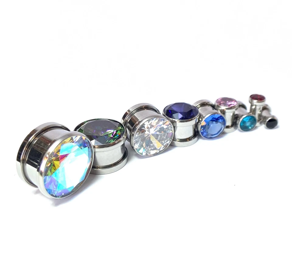 PAR Gema Grande Tornillo Ajuste Túneles Tapones Medidores Orejas Piercing Joyería Corporal Foto 3 de 4