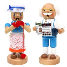 Drewniana figurka kadzidła "Babcia i dziadek" figurka dymu Padziciel Dzianiny Czytaj gazetę