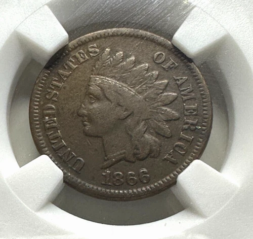 1866/1--6 FS-301 USA Indian Head Cent Coin, NGC VF 25 BN, Variant