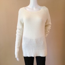 New Ann taylor loft waffle knit sweater pullover Cozy solid ivory sz m Women