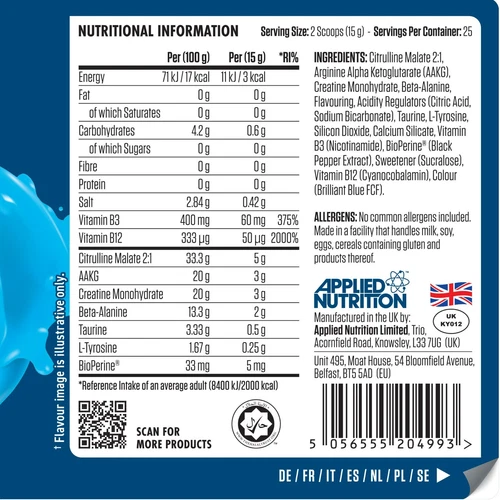 Stim Free Pre Workout Powder Pump 3G Creatine, Amino Acids, Vit B - 25 Servings