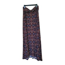 LuLaRoe Small Navy Blue Brown Orange White Aztec Slinky Maxi Skirt