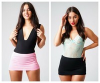 Pink/Black Micro Mini Skirt Women's Ladies Girls Bodycon Elasticated High Waist