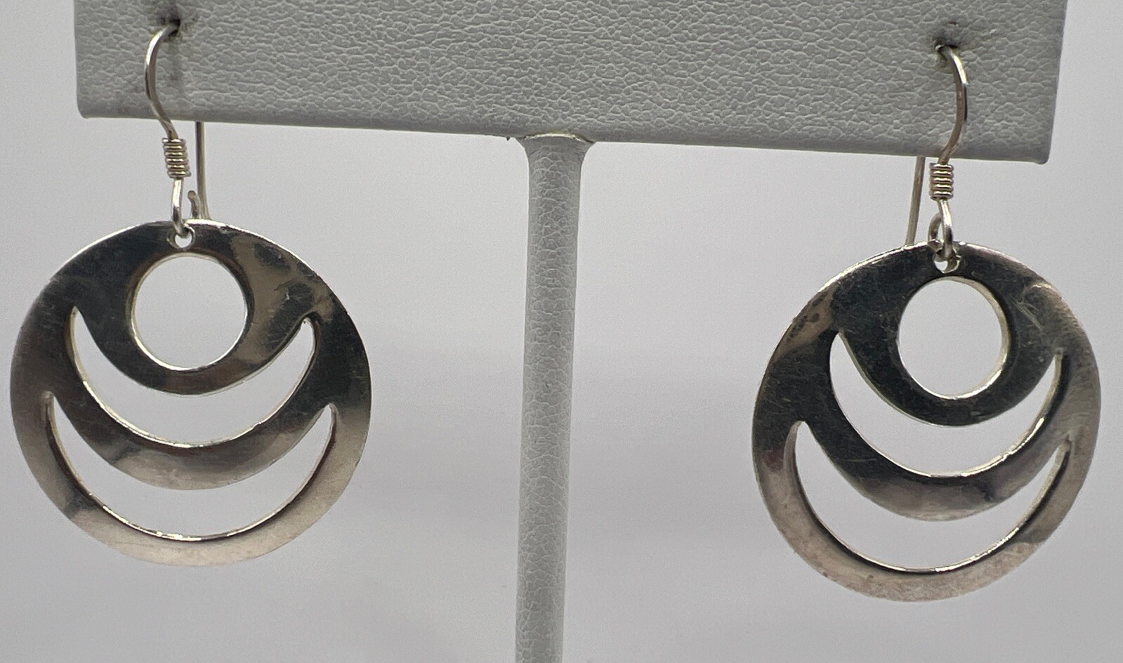 Sterling Silver Round Designed Dangling Earrings … - image 1