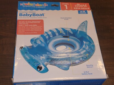 Swim School Sharkie Glitter Level 1 Baby Boat Inflatable Pool Float 6-18 mth NIB