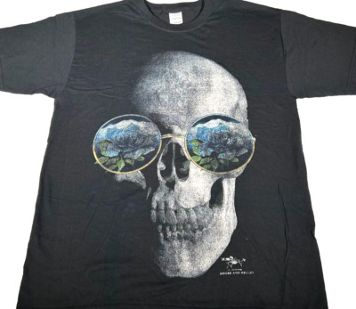 Liquid Blue Skull Flowery  Glasses  Black T-Shirt Size Large  Brand New