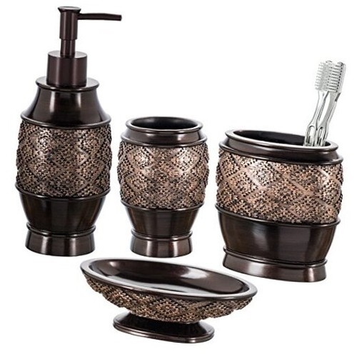 Brown Bathroom Accessories Set Complete - 4 Pc. Bathroom Sets ...
