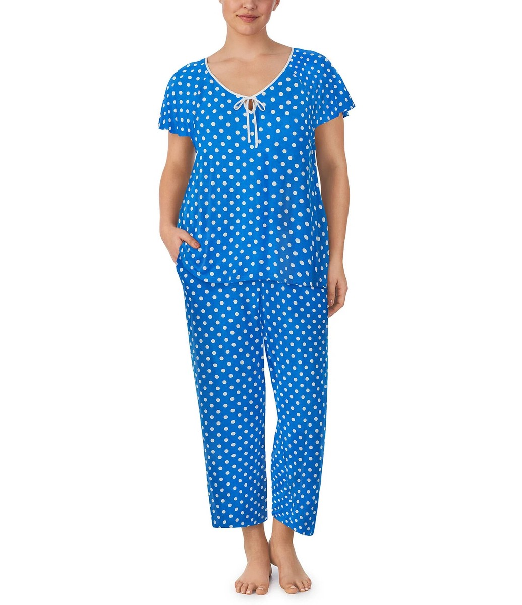 Kate Spade New York Pajamas Piece Set Plus Size 3X Blue Dot Print $82 NWT