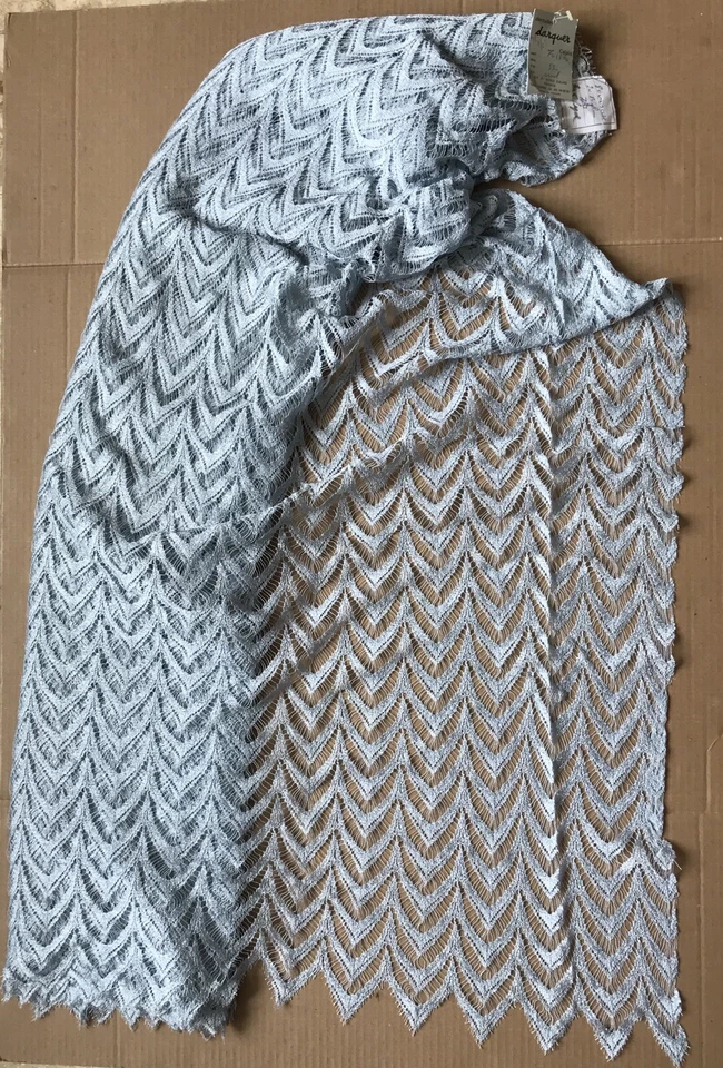 "Tela ancha de encaje francés DARQUER 47"" acero azul Chevron vintage años 80 Francia" Foto 2 de 4