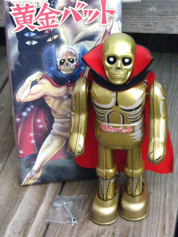 RARE ~ BILLIKEN 1995 OGON BAT “GOLDEN BAT” Wind up 8½" Tin Toy Robot ~ JAPAN 