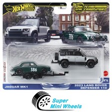 Hot Wheels Team Transport 2023 Land Rover Defender Silver 110 Jagura MK1 Green