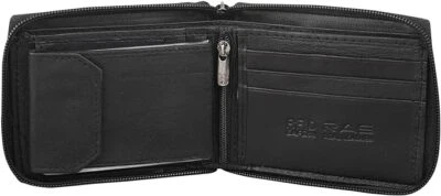 RAS Mens RFID Blocking Full Zip Around Leather Cardholder Wallet 1184 Black