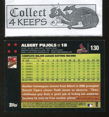 2007 Topps #130 Albert Pujols (HoF St Louis Cardinals) *A* - Picture 2 of 2
