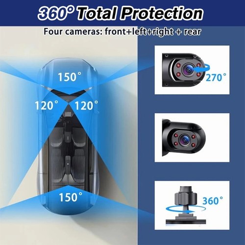 360° 4 Channel 1080P HD Car Dash Cam Front and Rear Inside Left Right + Camera - Picture 6 of 11